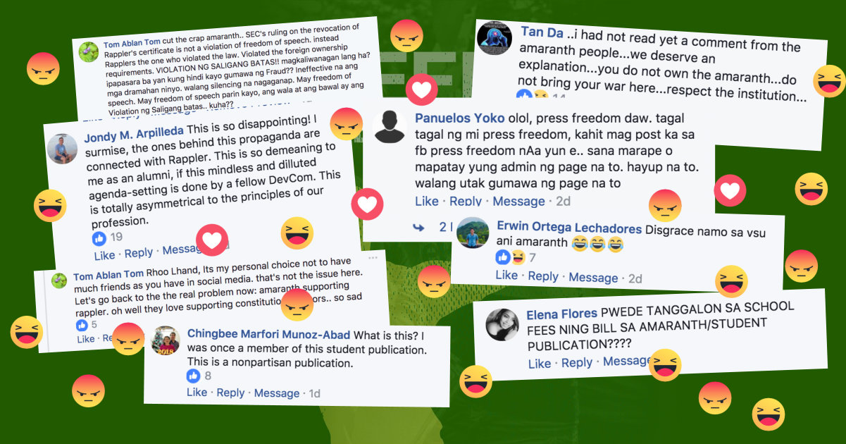ANGRY REAX. Amaranth received harsh criticisms after posting an official statement condemning SEC's ruling to Rappler.